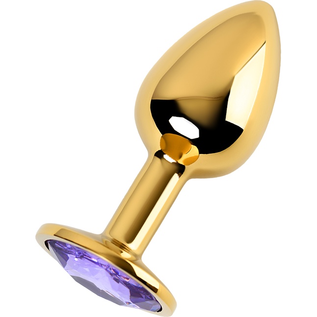 Золотистая коническая анальная пробка с фиолетовым кристаллом - 7 см - Metal