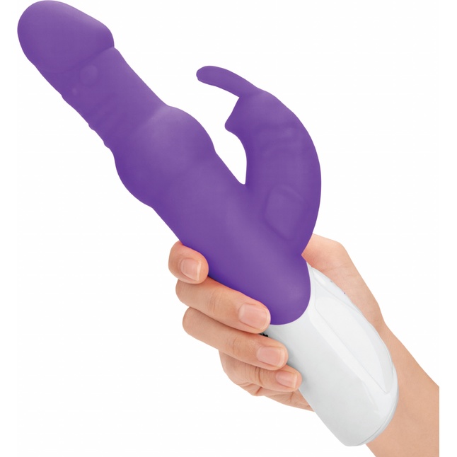 Фиолетовый вибратор-кролик с вращающимися бусинами - 25 см