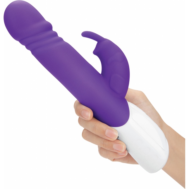 Фиолетовый вибратор-кролик с возвратно-поступательными движениями головки - 24 см