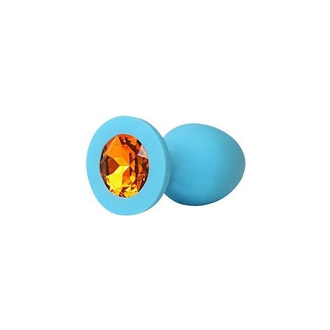 Голубая силиконовая анальная пробка с оранжевым кристаллом - 9,5 см - SEXY FRIEND