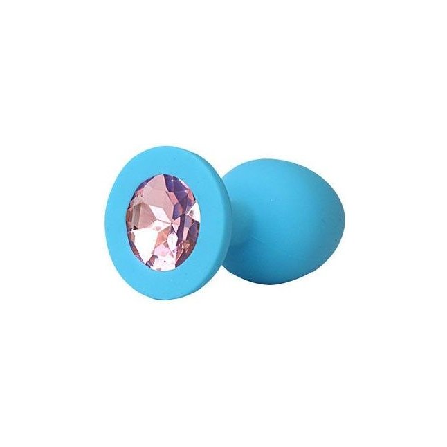 Голубая силиконовая анальная пробка с нежно-розовым кристаллом - 9,5 см - SEXY FRIEND