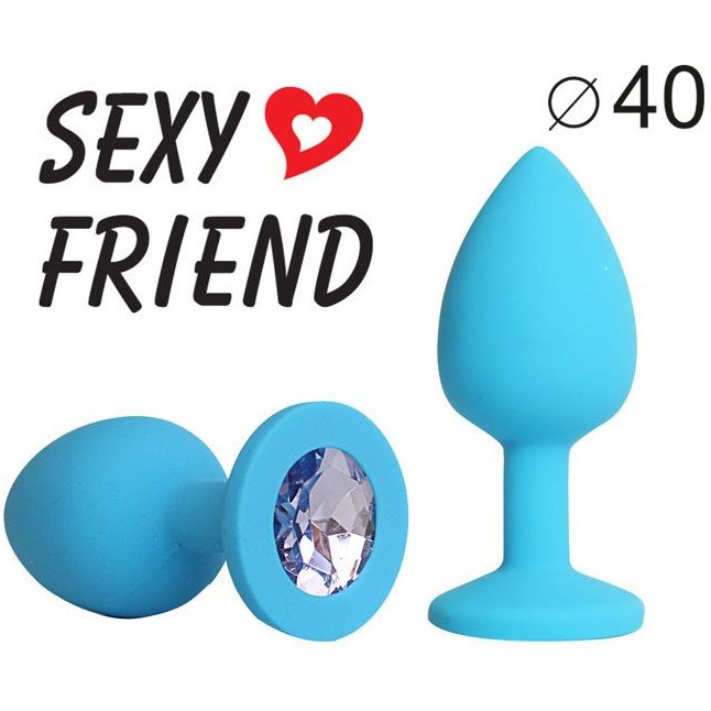 Голубая силиконовая анальная пробка с фиолетовым кристаллом - 9,5 см - SEXY FRIEND. Фотография 2.