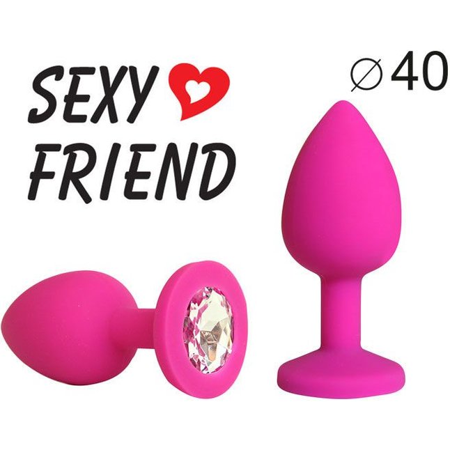 Ярко-розовая анальная пробка с прозрачным кристаллом - 9,5 см - SEXY FRIEND. Фотография 2.