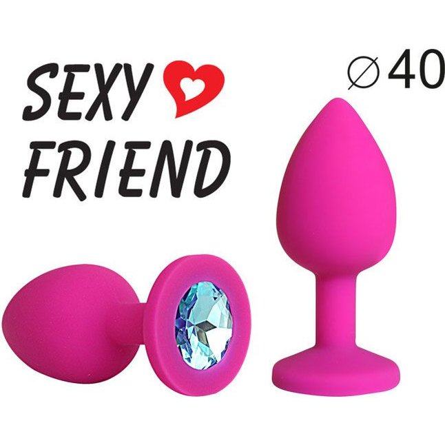 Ярко-розовая анальная пробка с голубым кристаллом - 9,5 см - SEXY FRIEND. Фотография 2.