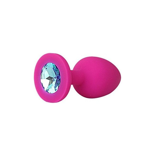 Ярко-розовая анальная пробка с голубым кристаллом - 9,5 см - SEXY FRIEND