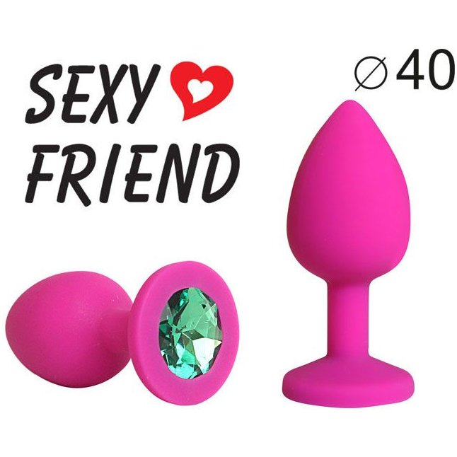 Ярко-розовая анальная пробка с зеленым кристаллом - 9,5 см - SEXY FRIEND. Фотография 2.
