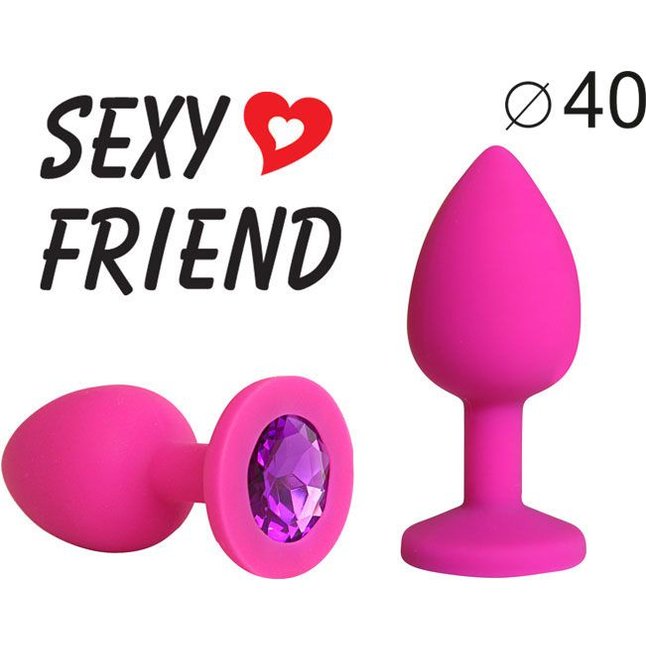 Ярко-розовая анальная пробка с фиолетовым кристаллом - 9,5 см - SEXY FRIEND. Фотография 2.