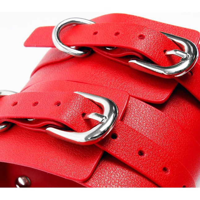 Красный набор БДСМ в сумке: маска, ошейник с поводком, наручники, оковы, плеть - NOTABU. Фотография 5.