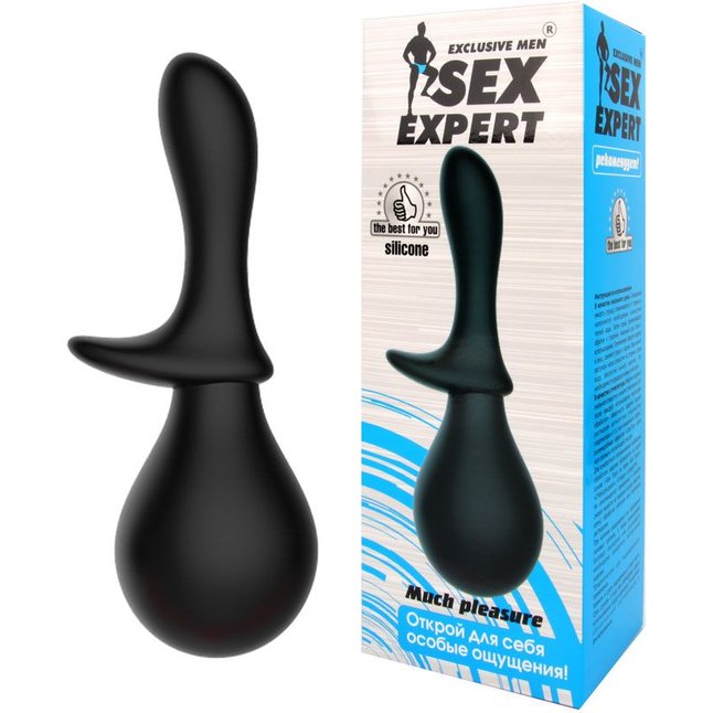 Чёрный силиконовый анальный душ с ограничителем - SEX EXPERT. Фотография 2.