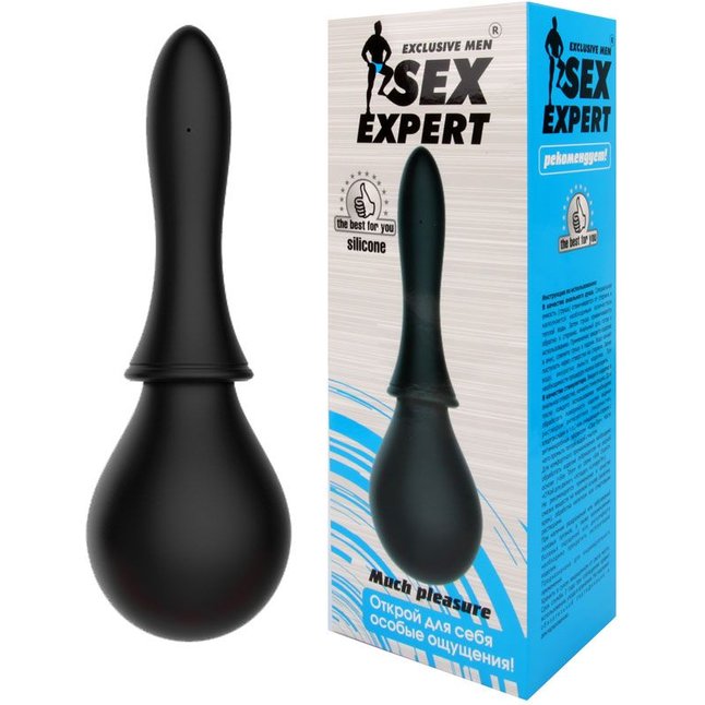 Чёрный силиконовый конический анальный душ - SEX EXPERT. Фотография 2.