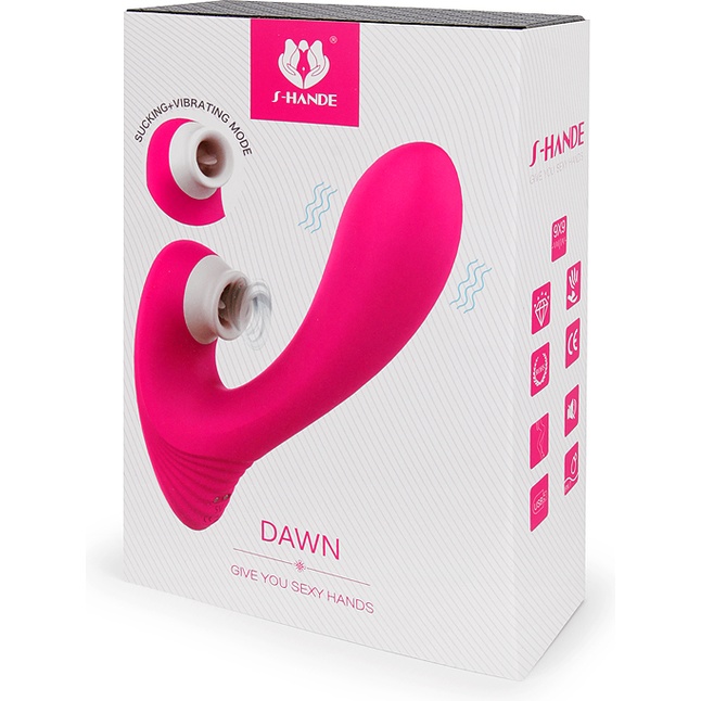 Ярко-розовый клиторальный стимулятор DAWN с вагинальным отростком. Фотография 3.