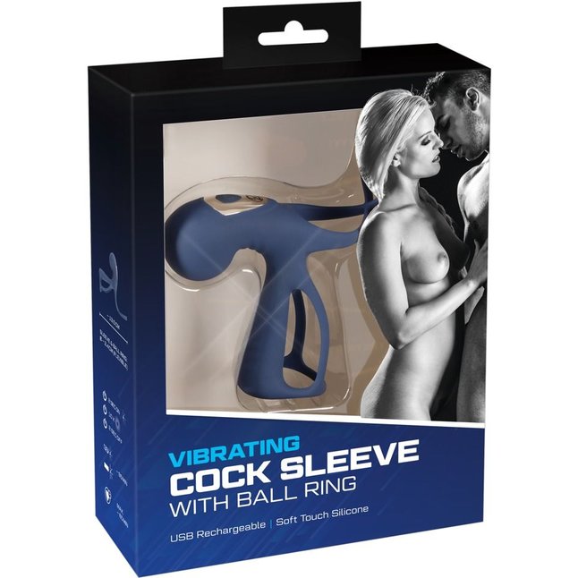 Синяя вибронасадка на пенис Vibrating Cock Sleeve with Ball Ring - You2Toys. Фотография 2.