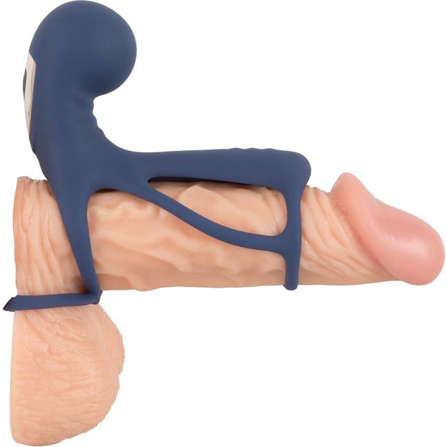 Синяя вибронасадка на пенис Vibrating Cock Sleeve with Ball Ring - You2Toys. Фотография 5.