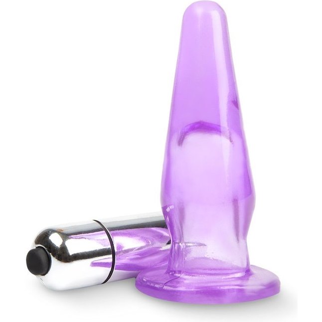 Фиолетовая анальная пробка с вибрацией - 8,5 см. Фотография 2.