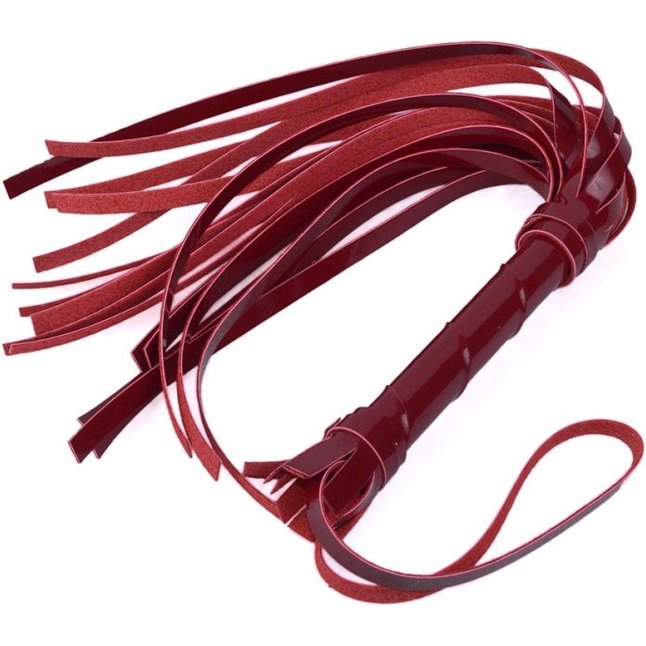 Бордовая многохвостая лаковая плеть - 40 см - BDSM accessories