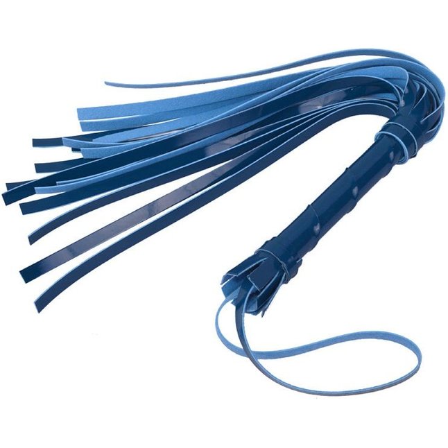 Синяя многохвостая лаковая плеть - 40 см - BDSM accessories