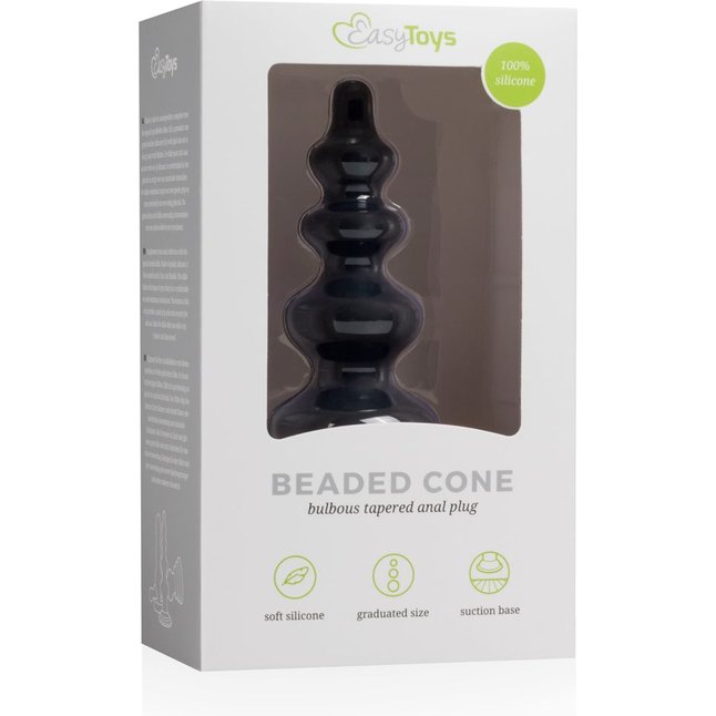 Чёрная фигурная анальная ёлочка Beaded Cone - 13,5 см - Anal Collection. Фотография 3.
