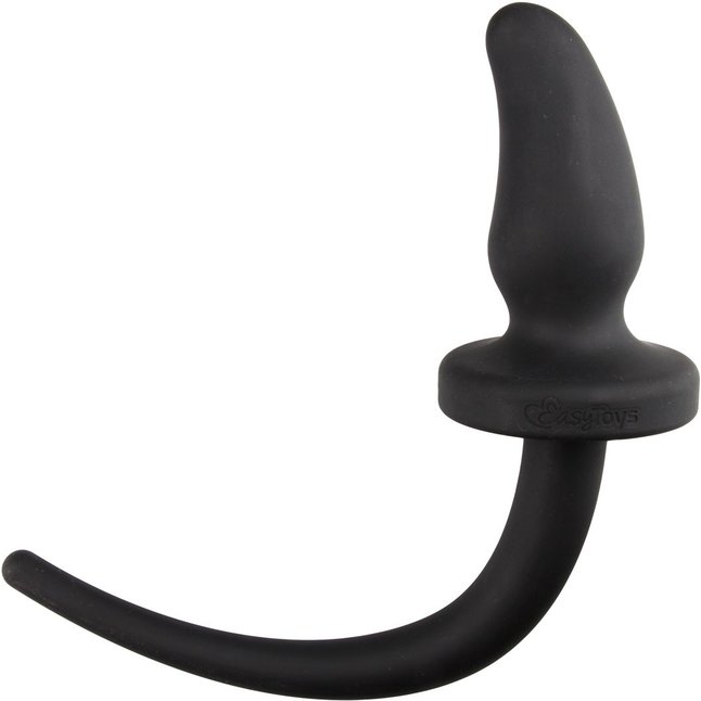 Черная изогнутая пробка Dog Tail Plug с хвостом - Fetish Collection