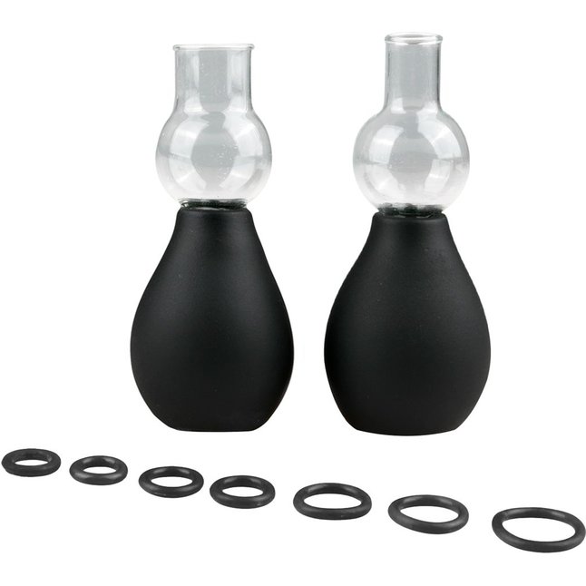 Черные вакуумные стимуляторы для сосков Nipple Pump Set - Fetish Collection. Фотография 2.