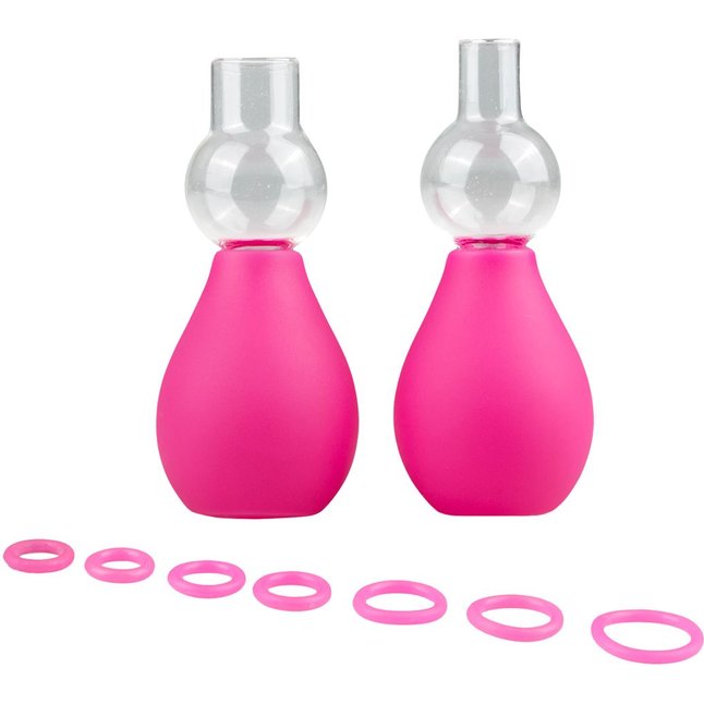 Розовые вакуумные стимуляторы для сосков Nipple Pump Set - Fetish Collection. Фотография 2.