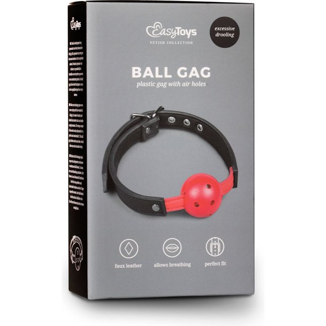 Красный кляп-шар Easytoys Ball Gag With PVC Ball - Fetish Collection. Фотография 3.