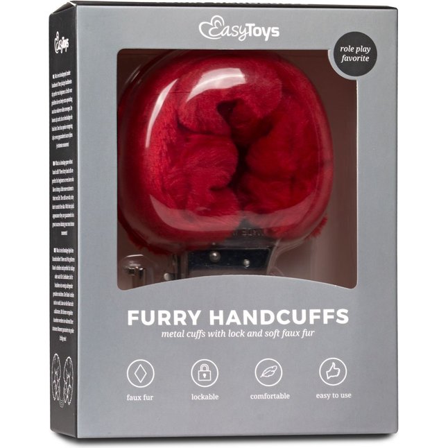 Наручники с красным мехом Furry Handcuffs - Fetish Collection. Фотография 2.