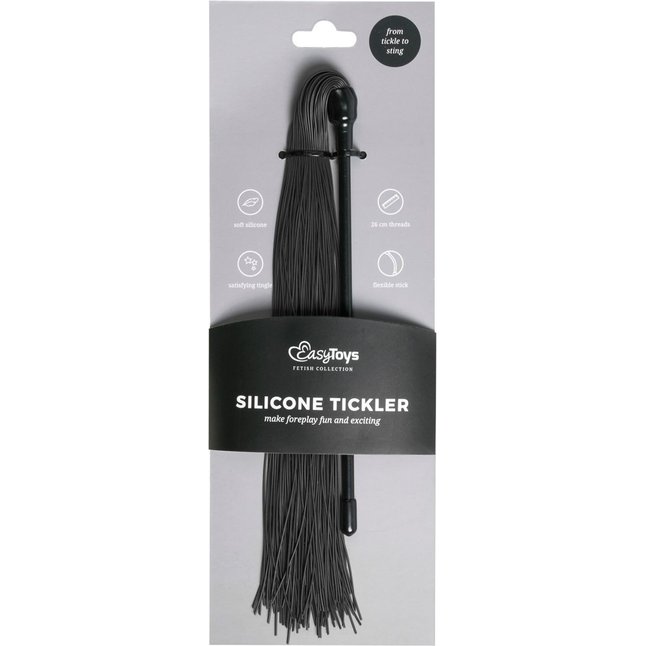 Плеть с черными силиконовыми хвостами Black Silicone Tickler - 45 см - Fetish Collection. Фотография 2.