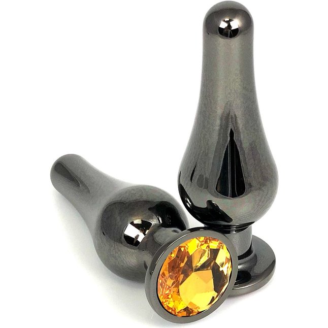 Черная удлиненная анальная пробка с оранжевым кристаллом - 11,5 см