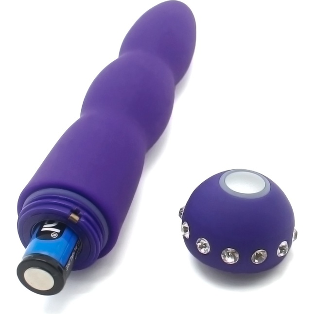 Фиолетовый вибратор WAVY WAND со стразами - 14 см. Фотография 7.