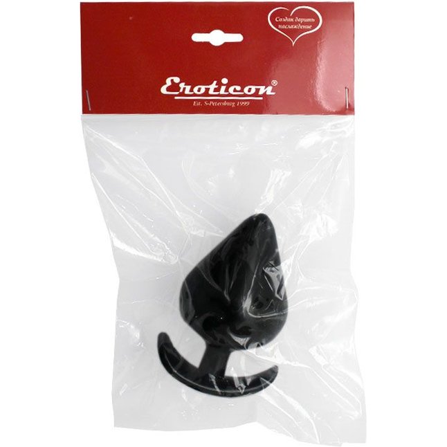 Черная коническая анальная пробка с ограничителем - 11 см. Фотография 3.