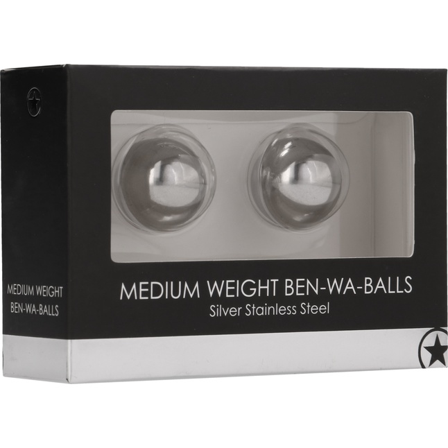Серебристые вагинальные шарики Medium Weight Ben-Wa Balls - Ouch!. Фотография 2.