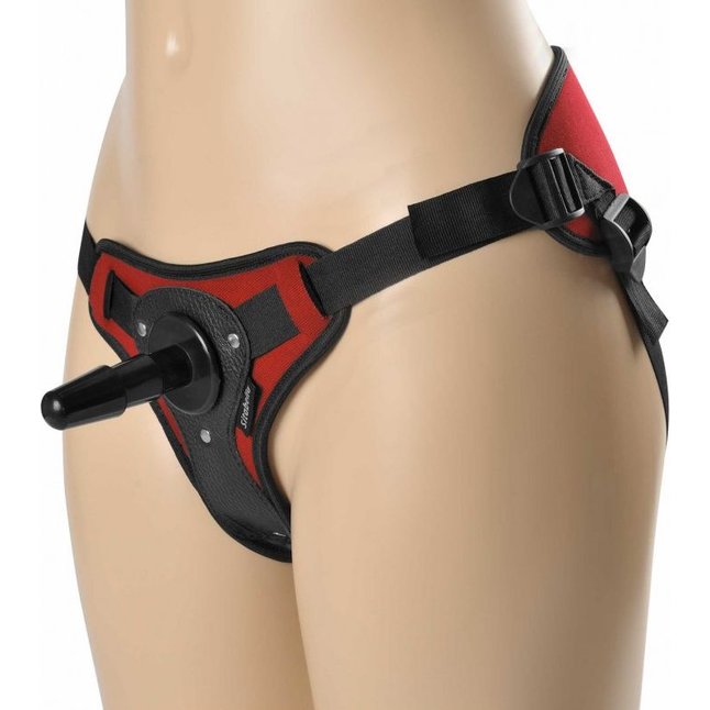 Красно-черные трусики с плугом Dual Peak размера L-XL - BDSM accessories