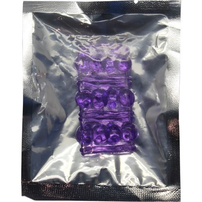Фиолетовая сквозная насадка на фаллос с пупырышками - 5,5 см. Фотография 2.