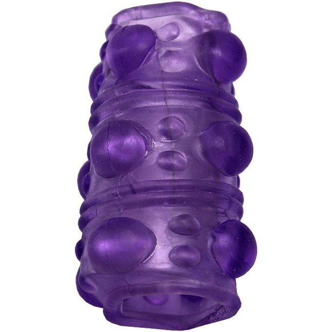 Фиолетовая сквозная насадка на фаллос с пупырышками - 5,5 см. Фотография 3.