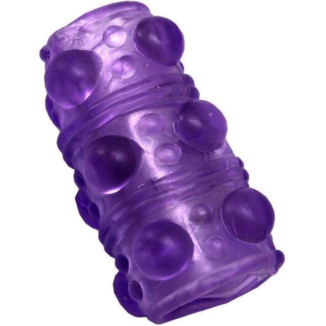 Фиолетовая сквозная насадка на фаллос с пупырышками - 5,5 см