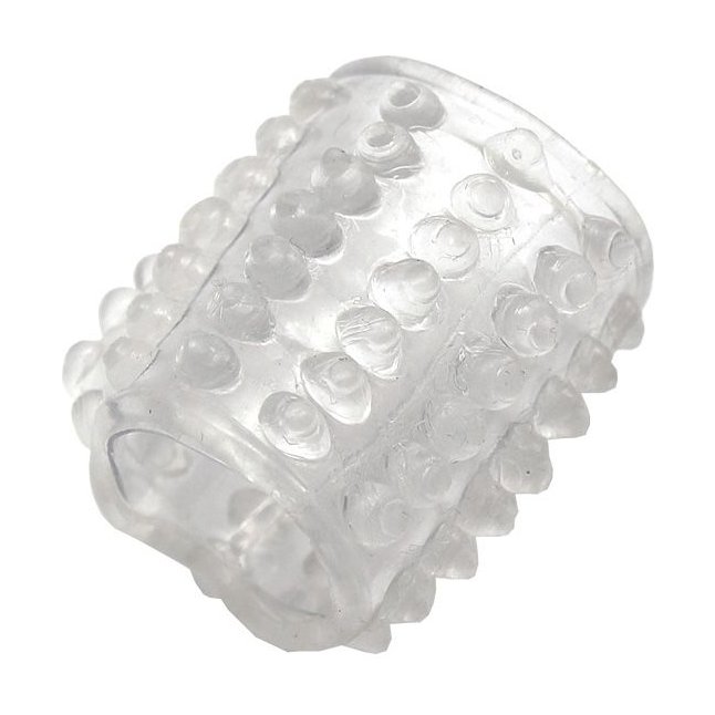Прозрачная сквозная насадка на фаллос с пупырышками - 4 см. Фотография 2.