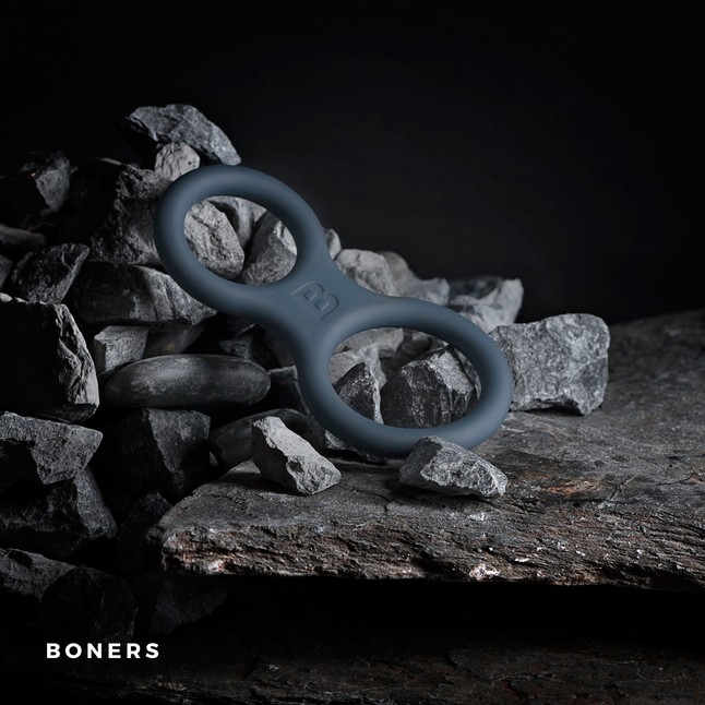 Темно-серое двойное эрекционное кольцо из силикона - Boners. Фотография 4.