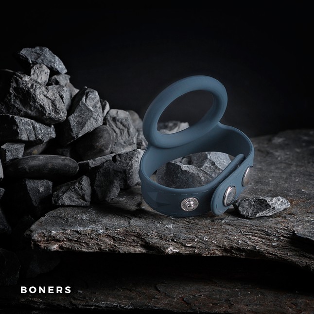 Темно-серое эрекционное кольцо с утяжкой для мошонки - размер L - Boners. Фотография 6.