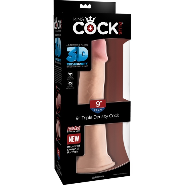 Телесный фаллоимитатор на присоске 9 Triple Density Cock - 26,7 см - King Cock Plus. Фотография 4.