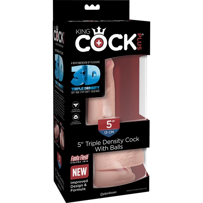 Телесный фаллоимитатор на присоске 5 Triple Density Cock with Balls - 17,78 см - King Cock Plus. Фотография 4.