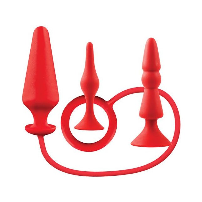 Набор из 3 красных анальных втулок BACK UP SILICONE ANAL KIT