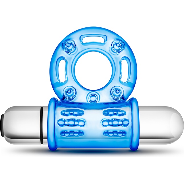 Голубое эрекционное виброкольцо 10 Function Vibrating Mega Bull Ring - Stay Hard