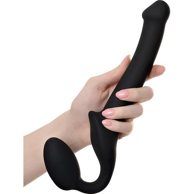 Черный безремневой страпон Silicone Bendable Strap-On - size S. Фотография 2.