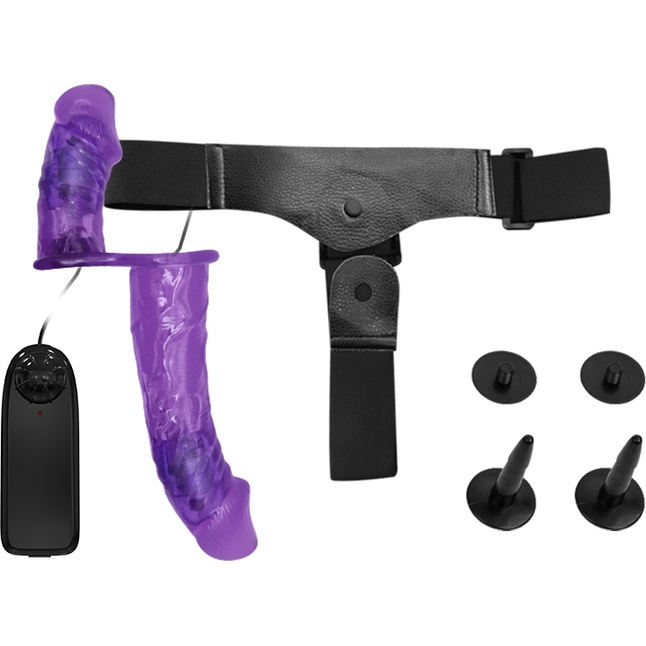 Женский фиолетовый страпон с вагинальной вибропробкой Ultra - 17,5 см. Фотография 2.