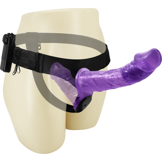Женский фиолетовый страпон с вагинальной вибропробкой Ultra - 17,5 см. Фотография 3.
