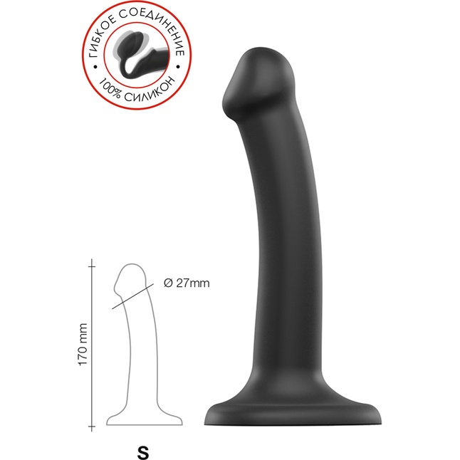 Черный фаллос на присоске Silicone Bendable Dildo S - 17 см. Фотография 6.