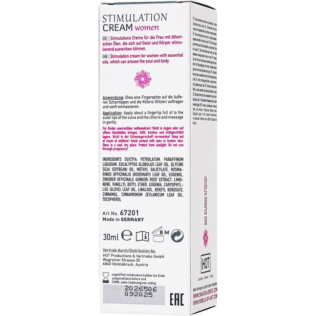 Возбуждающий крем для женщин Stimulation Cream - 30 мл. Фотография 6.
