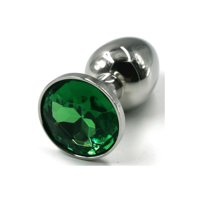 Серебристая коническая анальная пробка с зеленым кристаллом - 7 см - Kanikule anal plugs
