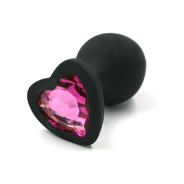 Черная анальная пробка из силикона с розовым кристаллом в форме сердца - 8,8 см - Kanikule anal plugs