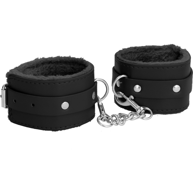 Черные поножи Plush Leather Ankle Cuffs - Ouch!